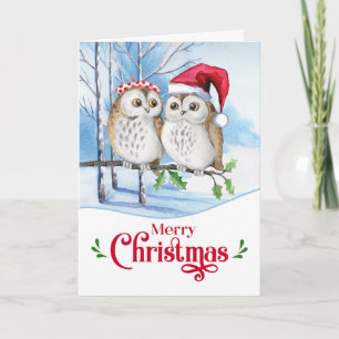 Cartes Pour Fêtes Annuelles Joyeux Noël Chouette Bois Couple