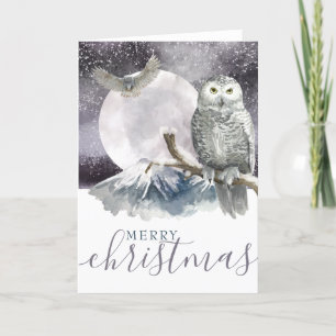 Cartes Pour Fêtes Annuelles Joyeux Noël Chouette neigeuse Personnalisée