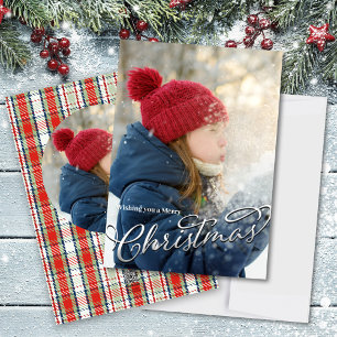 Cartes Pour Fêtes Annuelles Joyeux Noël Classic Calligraphie Rouge Plaid