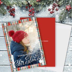 Cartes Pour Fêtes Annuelles Joyeux Noël Classic Calligraphie Rouge Plaid