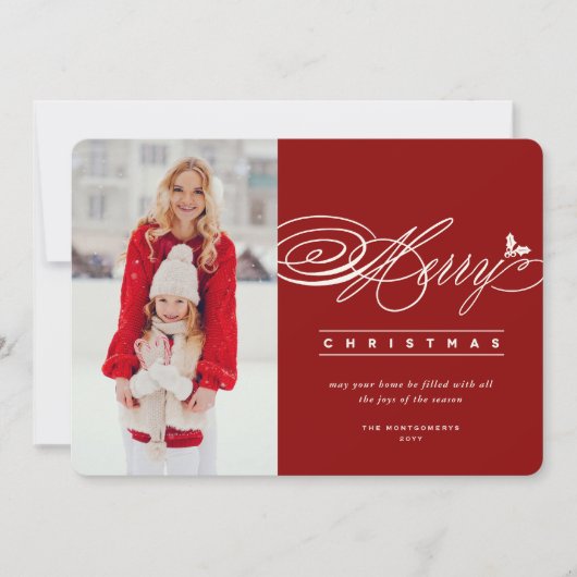 Cartes Pour Fêtes Annuelles Joyeux Noël Classic Script Photo Élégant Chic (Devant)