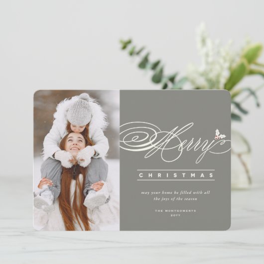 Cartes Pour Fêtes Annuelles Joyeux Noël Classic Script Photo Élégant Chic (Debout devant)