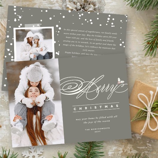 Cartes Pour Fêtes Annuelles Joyeux Noël Classic Script Photo Élégant Chic