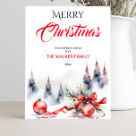 Cartes Pour Fêtes Annuelles Joyeux Noël classique Baubles rouges et pins<br><div class="desc">Joyeux Noël classique baubles rouges traditionnels et rubans rouges sapins enneigés carte postale</div>