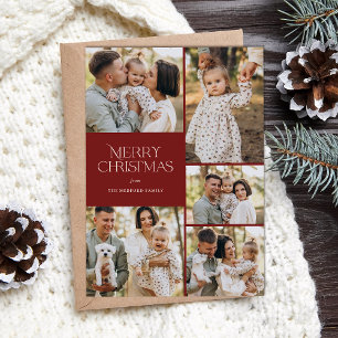 Cartes Pour Fêtes Annuelles Joyeux Noël classique Cinq Photo Floral Retour