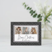 Cartes Pour Fêtes Annuelles Joyeux Noël Classique Gris Plaid Vacances (Debout devant)