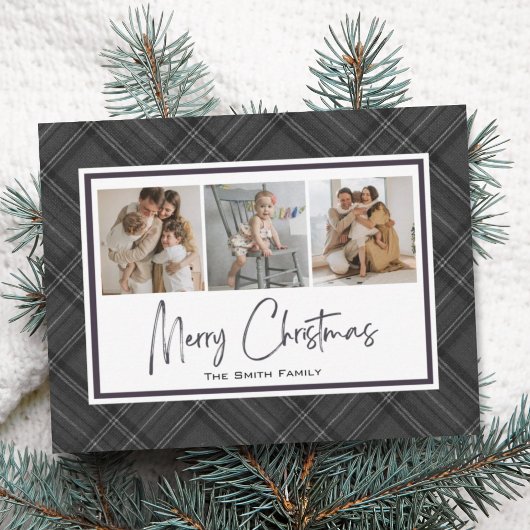 Cartes Pour Fêtes Annuelles Joyeux Noël Classique Gris Plaid Vacances