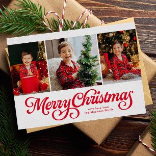 Cartes Pour Fêtes Annuelles Joyeux Noël classique rouge trois photo