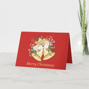 Cartes Pour Fêtes Annuelles Joyeux Noël Cloches Dorées Roses Floral