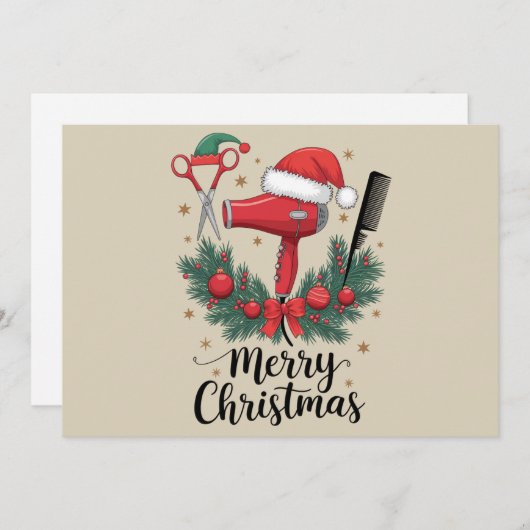 Cartes Pour Fêtes Annuelles Joyeux Noël Coiffeur Coiffeuse Noël Cheveux  (Devant / Derrière)