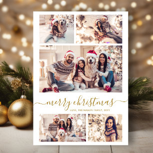 Cartes Pour Fêtes Annuelles Joyeux Noël Collage Photo 5 Écriture Or Élégante