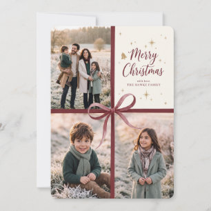 Cartes Pour Fêtes Annuelles Joyeux Noël Collage Photo avec Ruban de Bourgogne