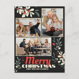 Cartes Pour Fêtes Annuelles Joyeux Noël Collage photo de famille avec feuillag