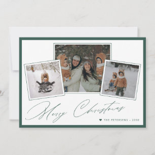 Cartes Pour Fêtes Annuelles Joyeux Noël collage photo minimal script vert