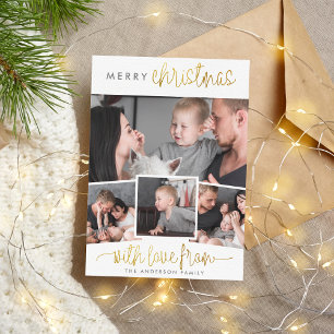 Cartes Pour Fêtes Annuelles Joyeux Noël Collage photo minimaliste Gold 4