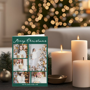 Cartes Pour Fêtes Annuelles Joyeux Noël Collage Photo Vert Émeraude Plié