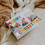 Cartes Pour Fêtes Annuelles Joyeux Noël coloré et brillant Plié 3 Photo<br><div class="desc">Profitez de la joie et de la magie de la saison des Fêtes avec cette carte de vacances unique et festive, colorée et lumineuse Joyeux Noël plié 3 photo. Son design simple mais amusant présente une palette de couleurs arc-en-ciel rouge, vert, jaune, bleu, orange et rose, créant une atmosphère dynamique...</div>