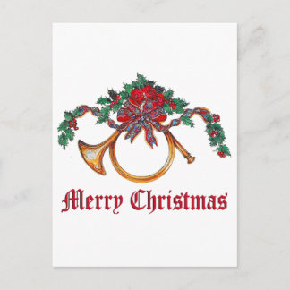 Cartes Pour Fêtes Annuelles Joyeux Noël - Corne de laiton et Holly et Ruban