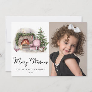 Cartes Pour Fêtes Annuelles Joyeux Noël Cosy Aquarelle Accueil Photo Vacances