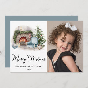 Cartes Pour Fêtes Annuelles Joyeux Noël Cosy Aquarelle Accueil Photo Vacances