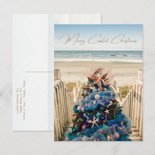 Cartes Pour Fêtes Annuelles Joyeux Noël côtier Plage tropicale et arbre (Devant / Derrière)