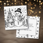 Cartes Pour Fêtes Annuelles Joyeux Noël couleur moi | Snowman et Bunny<br><div class="desc">Carte postale de Noël personnalisée avec des pages de coloriage. Les pages de coloriage sont un bonhomme de neige et un lapin avec des arbres de Noël, la lune et des flocons de neige sur le devant. Le dos de la carte postale a un message de vacances que vous pouvez...</div>