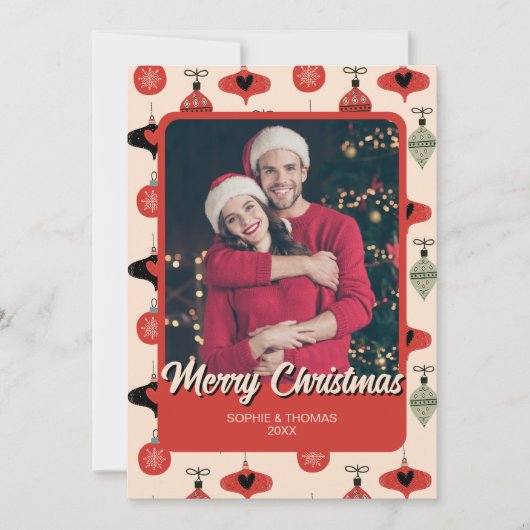 Cartes Pour Fêtes Annuelles Joyeux Noël Couple Photo Rouge (Devant)
