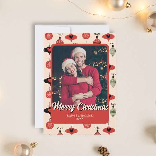 Cartes Pour Fêtes Annuelles Joyeux Noël Couple Photo Rouge