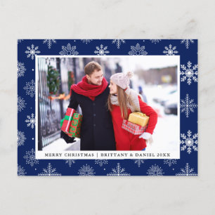 Cartes Pour Fêtes Annuelles Joyeux Noël Couple photo Snowflakes Bleu
