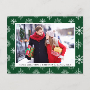 Cartes Pour Fêtes Annuelles Joyeux Noël Couple Photo Snowflakes Green