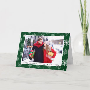Cartes Pour Fêtes Annuelles Joyeux Noël Couple Photo Snowflakes Green