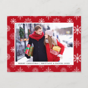 Cartes Pour Fêtes Annuelles Joyeux Noël Couple photo Snowflakes Rouge