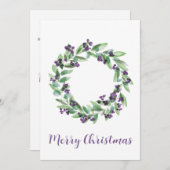 Cartes Pour Fêtes Annuelles Joyeux Noël, couronne de Noël violet de la créatur (Devant / Derrière)