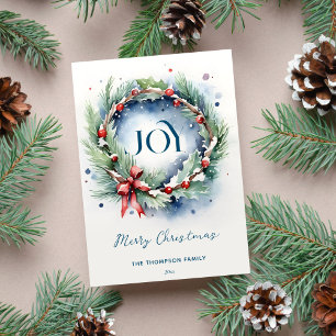 Cartes Pour Fêtes Annuelles Joyeux Noël couronne de pin classique aquarelle