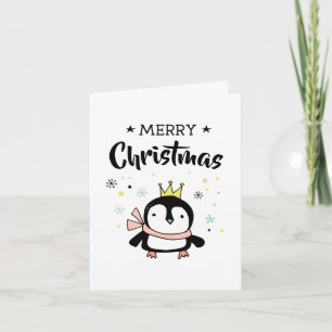 Cartes Pour Fêtes Annuelles Joyeux Noël couronne d'or de pingouin mignon