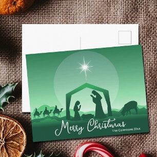 Cartes Pour Fêtes Annuelles Joyeux Noël Crèche Vert Religieux