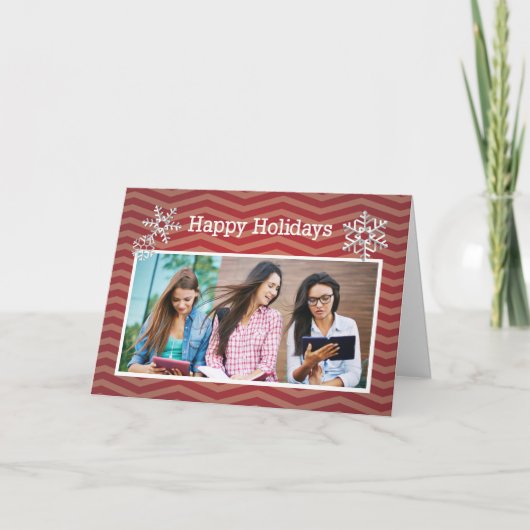Cartes Pour Fêtes Annuelles Joyeux Noël Customisé Photo Red Chevron, Zig (Devant)