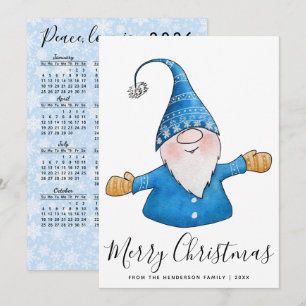 Cartes Pour Fêtes Annuelles Joyeux Noël Cute Gnome en Bleu Calendrier 2026