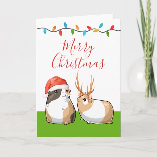 Cartes Pour Fêtes Annuelles Joyeux Noël Cute Guinea Pigs Père Noël Reindeer (Devant)