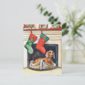 Cartes Pour Fêtes Annuelles Joyeux Noël Dachshund Père Noël Fireplace Card (Debout devant)