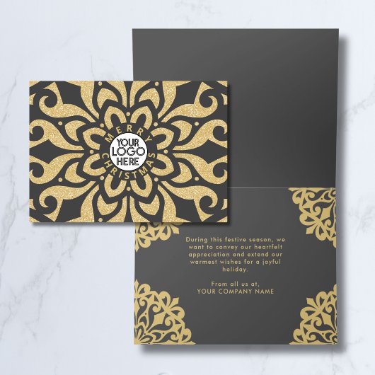 Cartes Pour Fêtes Annuelles Joyeux Noël d'affaires logo Snowflake Gold