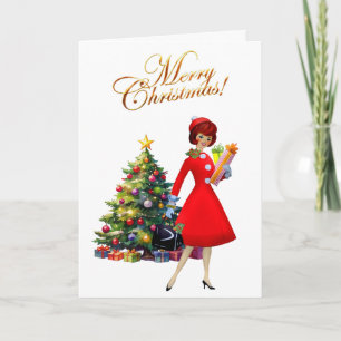 Cartes Pour Fêtes Annuelles Joyeux Noël Dame Vintage 1950