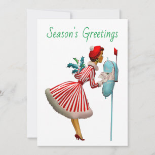 Cartes Pour Fêtes Annuelles Joyeux Noël Dame Vintage 1950 Vœux de la Saison