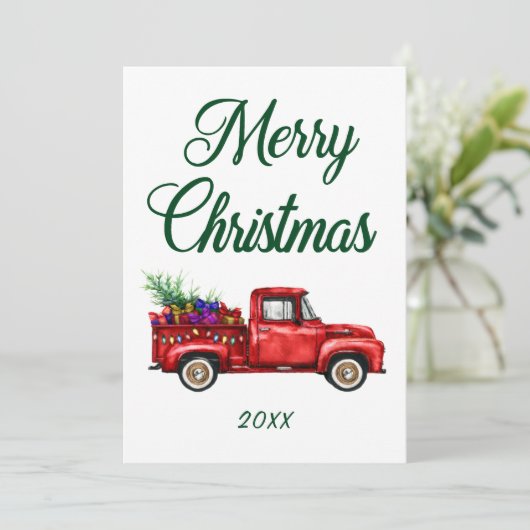 Cartes Pour Fêtes Annuelles Joyeux Noël Date Classique Camion Rouge Cadeaux (Debout devant)
