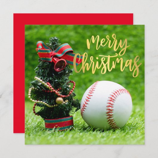 Cartes Pour Fêtes Annuelles Joyeux Noël de baseball avec balle en vert (Devant / Derrière)