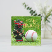 Cartes Pour Fêtes Annuelles Joyeux Noël de baseball avec balle en vert (Debout devant)