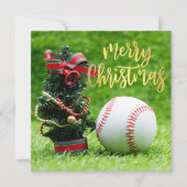 Cartes Pour Fêtes Annuelles Joyeux Noël de baseball avec balle en vert (Devant)