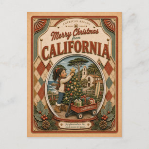 Cartes Pour Fêtes Annuelles Joyeux Noël de Californie Vintage Boule à Neige