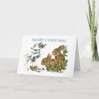 Cartes Pour Fêtes Annuelles Joyeux Noël de deux lapins mignons