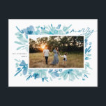 Cartes Pour Fêtes Annuelles Joyeux Noël de Fleur bleue Abstraite<br><div class="desc">Joyeux décor de Noël fleuri bleu abstrait</div>